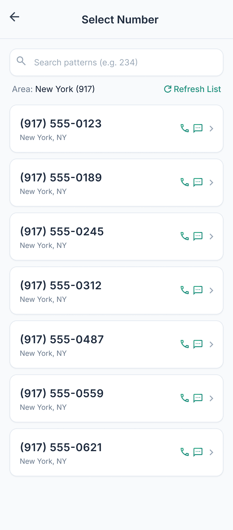 SpareNumber app screen for the current setup step